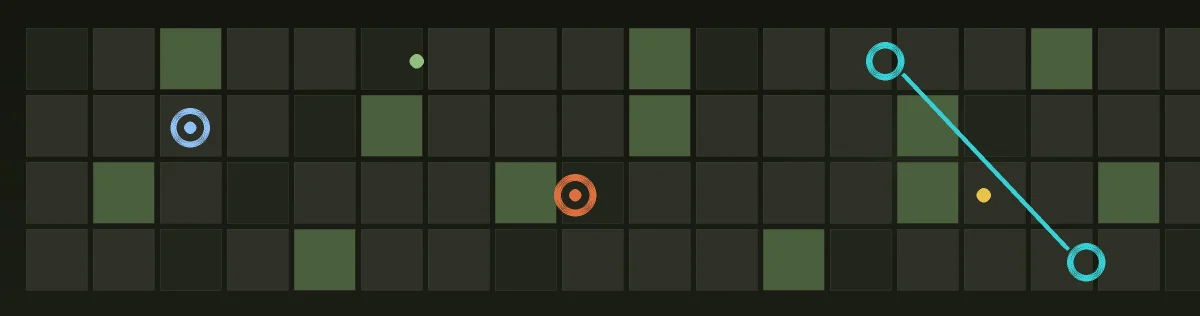 Dark outbreak grid marked with probe, suspect, survivor, and linked vent states