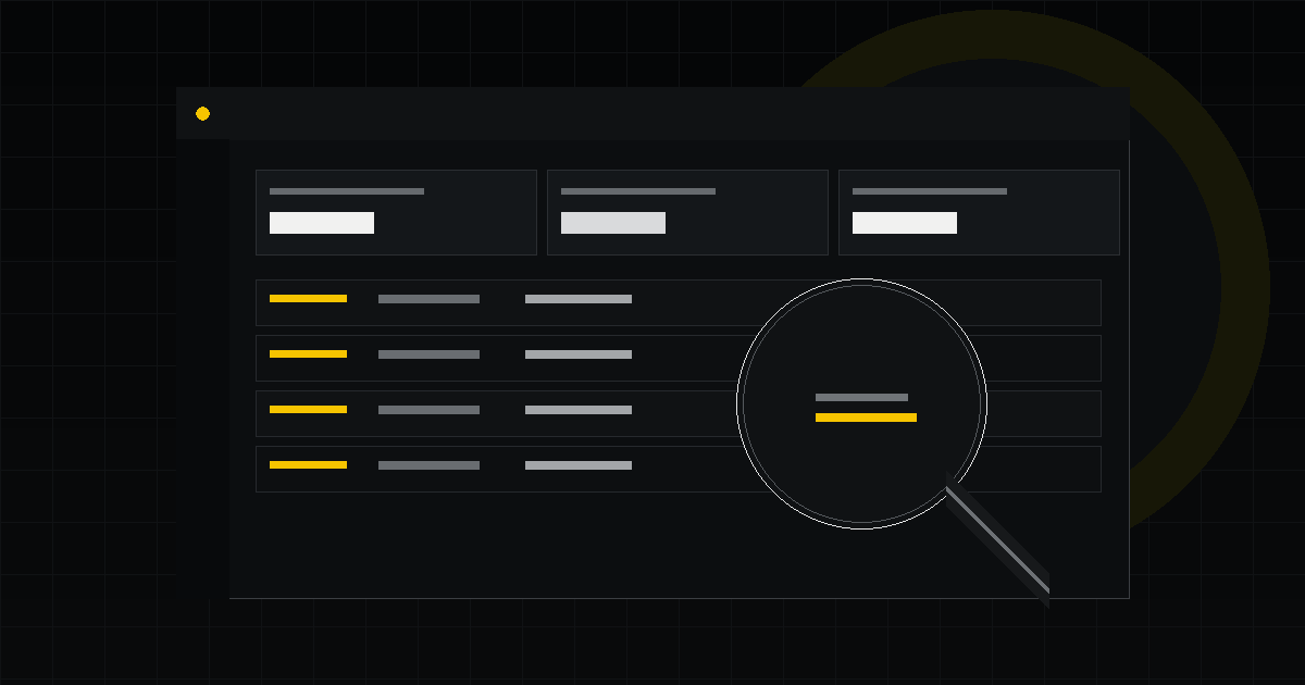 Abstract quality-review dashboard with a magnifying lens highlighting precise details